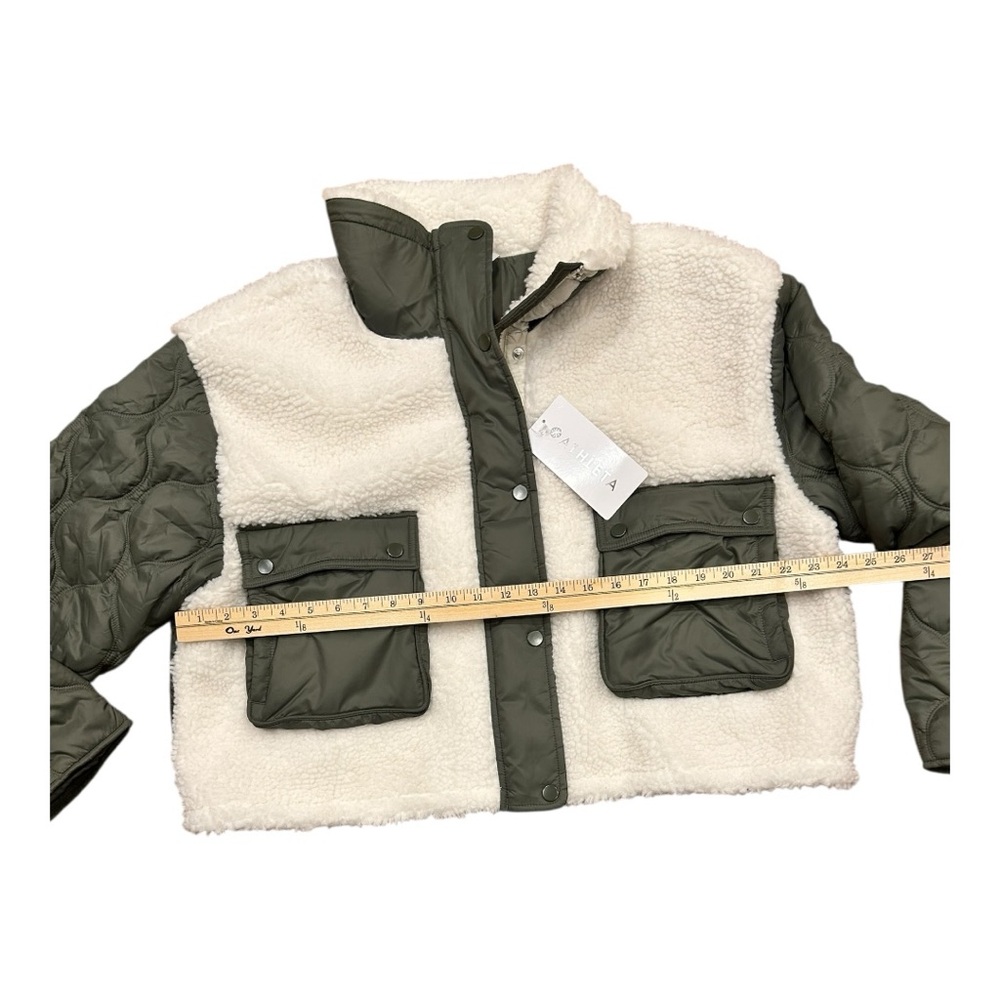 NWT Athleta Fleece Hybrid Jacket XL Olive and Cream - Picture 5 of 8